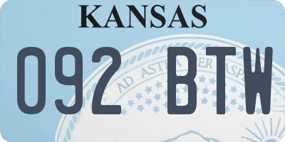 KS license plate 092BTW