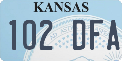 KS license plate 102DFA
