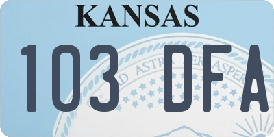 KS license plate 103DFA
