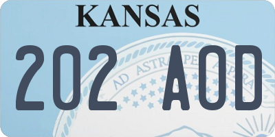 KS license plate 202AOD