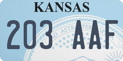 KS license plate 203AAF