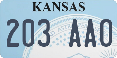 KS license plate 203AAO