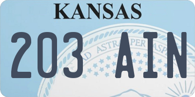 KS license plate 203AIN