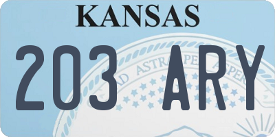 KS license plate 203ARY