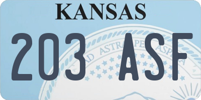 KS license plate 203ASF
