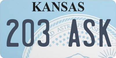 KS license plate 203ASK