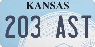 KS license plate 203AST