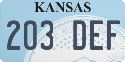 KS license plate 203DEF