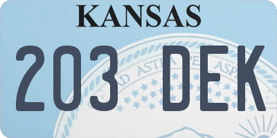KS license plate 203DEK