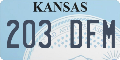 KS license plate 203DFM