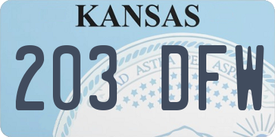 KS license plate 203DFW