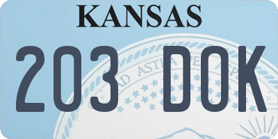 KS license plate 203DOK