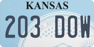KS license plate 203DOW