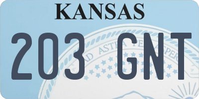 KS license plate 203GNT