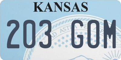 KS license plate 203GOM