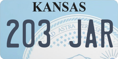 KS license plate 203JAR