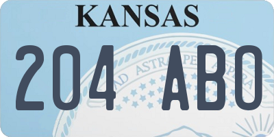 KS license plate 204ABO