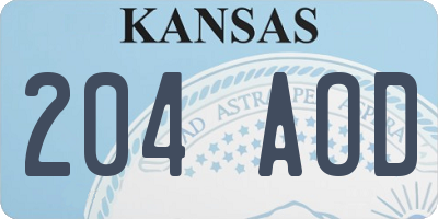 KS license plate 204AOD