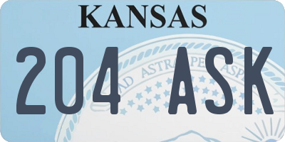 KS license plate 204ASK
