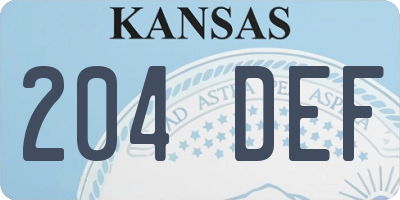 KS license plate 204DEF