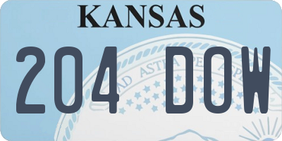 KS license plate 204DOW