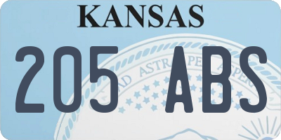 KS license plate 205ABS