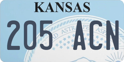 KS license plate 205ACN