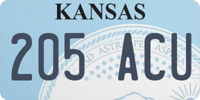 KS license plate 205ACU