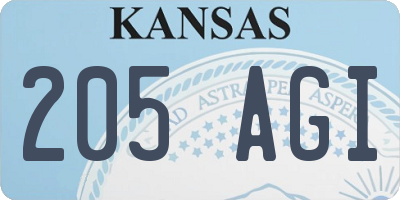 KS license plate 205AGI