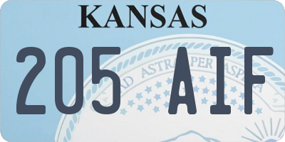 KS license plate 205AIF