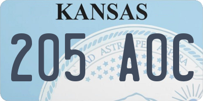 KS license plate 205AOC