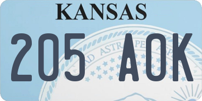 KS license plate 205AOK