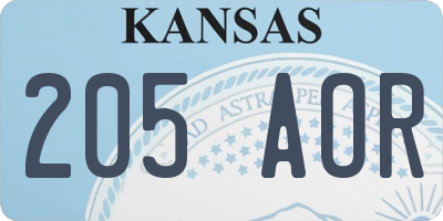 KS license plate 205AOR