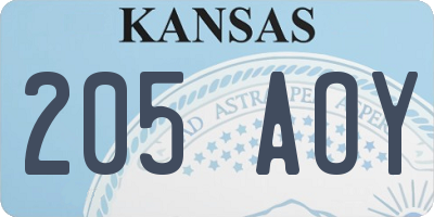 KS license plate 205AOY