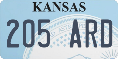 KS license plate 205ARD