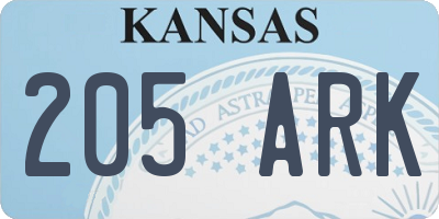 KS license plate 205ARK