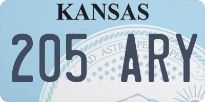 KS license plate 205ARY