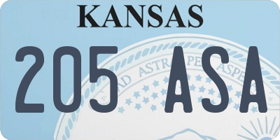 KS license plate 205ASA