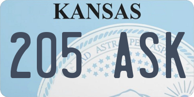 KS license plate 205ASK
