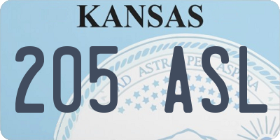 KS license plate 205ASL