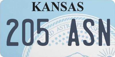KS license plate 205ASN