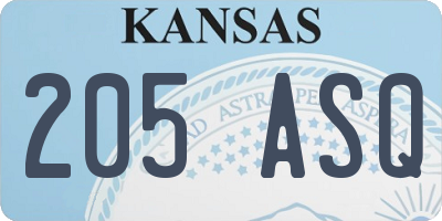 KS license plate 205ASQ