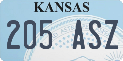 KS license plate 205ASZ