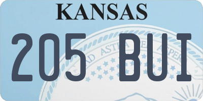 KS license plate 205BUI