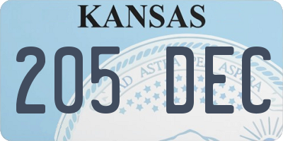 KS license plate 205DEC