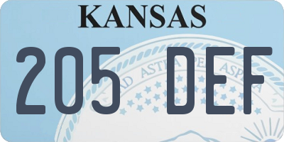 KS license plate 205DEF