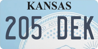 KS license plate 205DEK