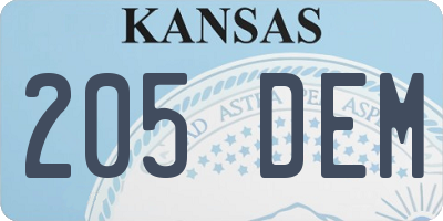 KS license plate 205DEM