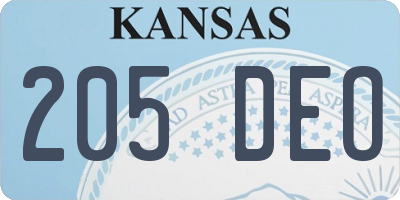 KS license plate 205DEO