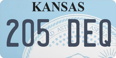 KS license plate 205DEQ